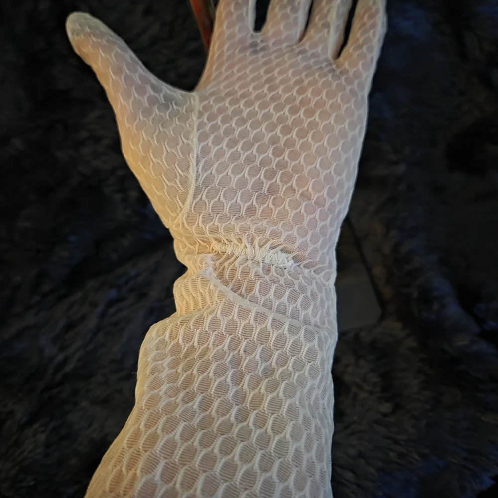 Vintage Sheer Lace Gloves Ivory Mesh Wrist Length Bridal Formal